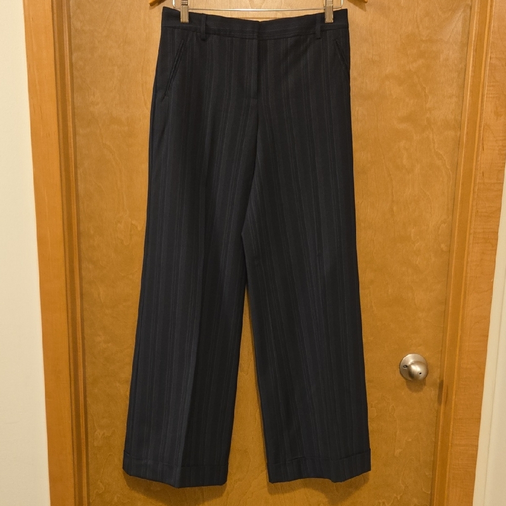 Isaac Mizrahi Navy Pinstripe Wide Leg Trousers